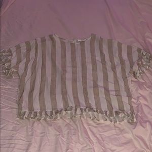Beige and White Striped Ruffle shirt
